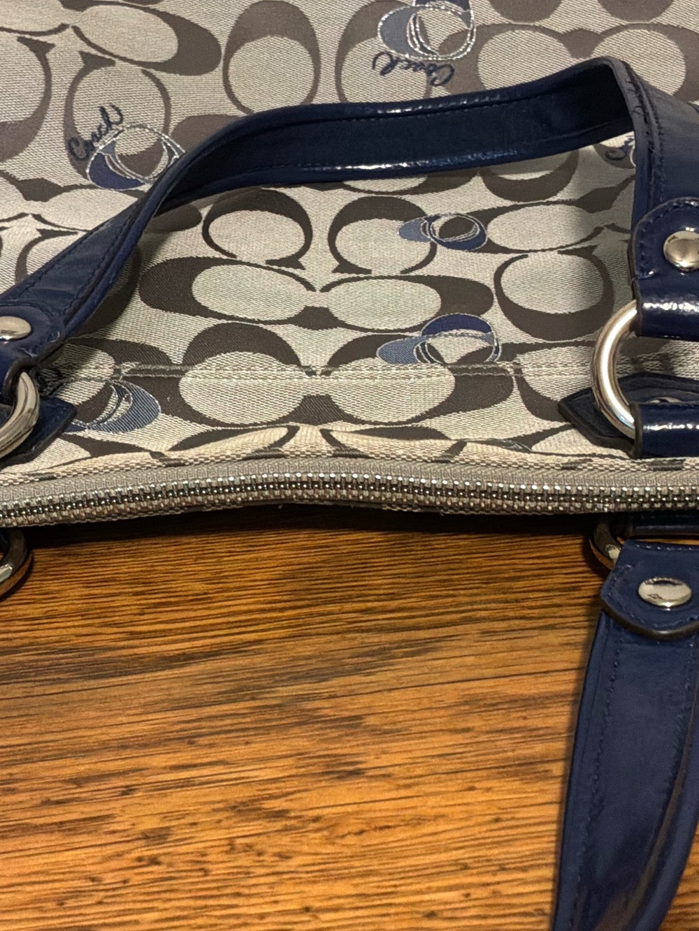 Coach Signature Poppy Shoulder Bag in Gray and Navy - Picture 13 of 13